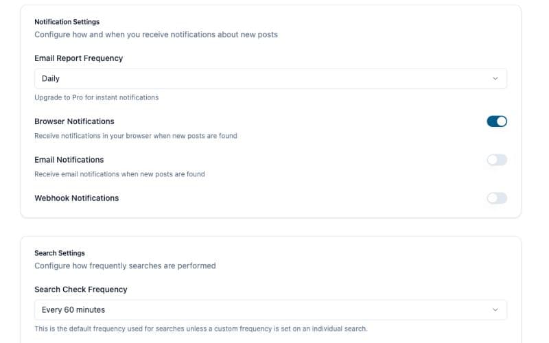 Monitoring settings interface